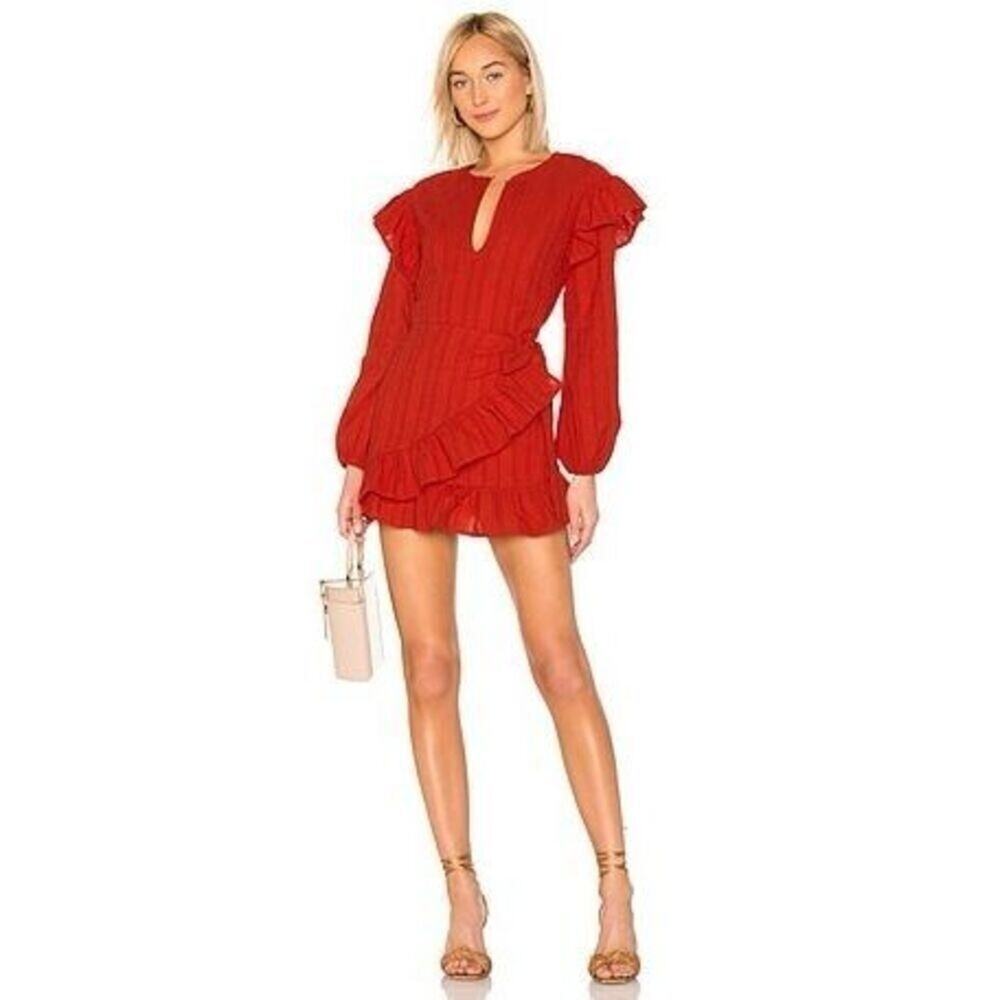 Tularosa‎ Cicely Cherry Red Faux Wrap Long Sleeve Mini Dress Sz S Womens